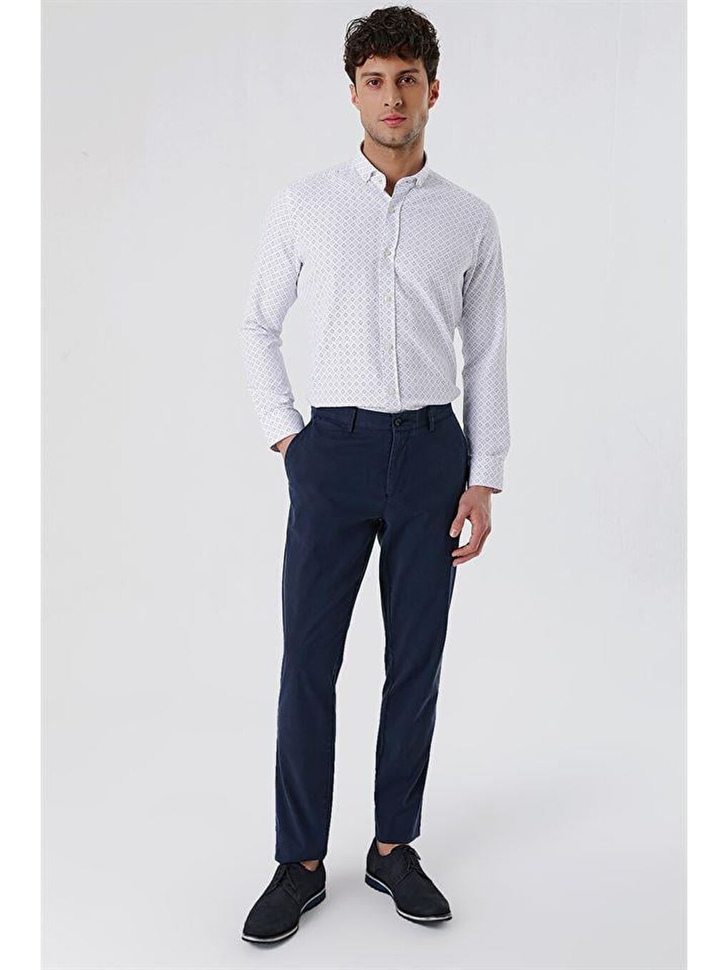 Lacivert Pamuklu Yandan Cepli Casual Comfort Fit Chino Pantolon 1003230156-1