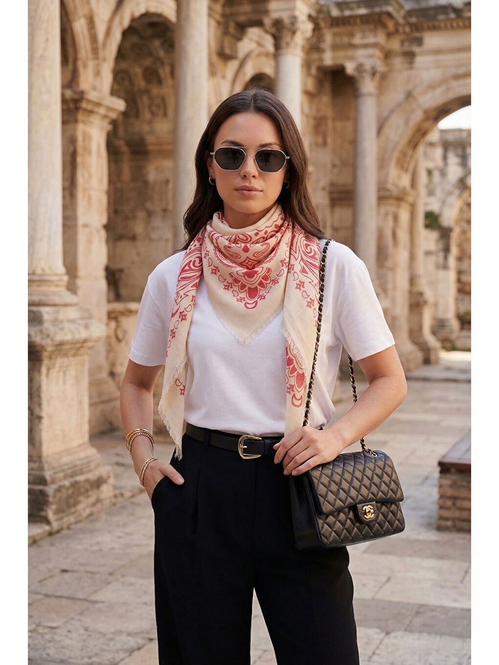 Fuşya Pamuklu 110 x 110 cm Desenli Kadın Şal 6941400-2