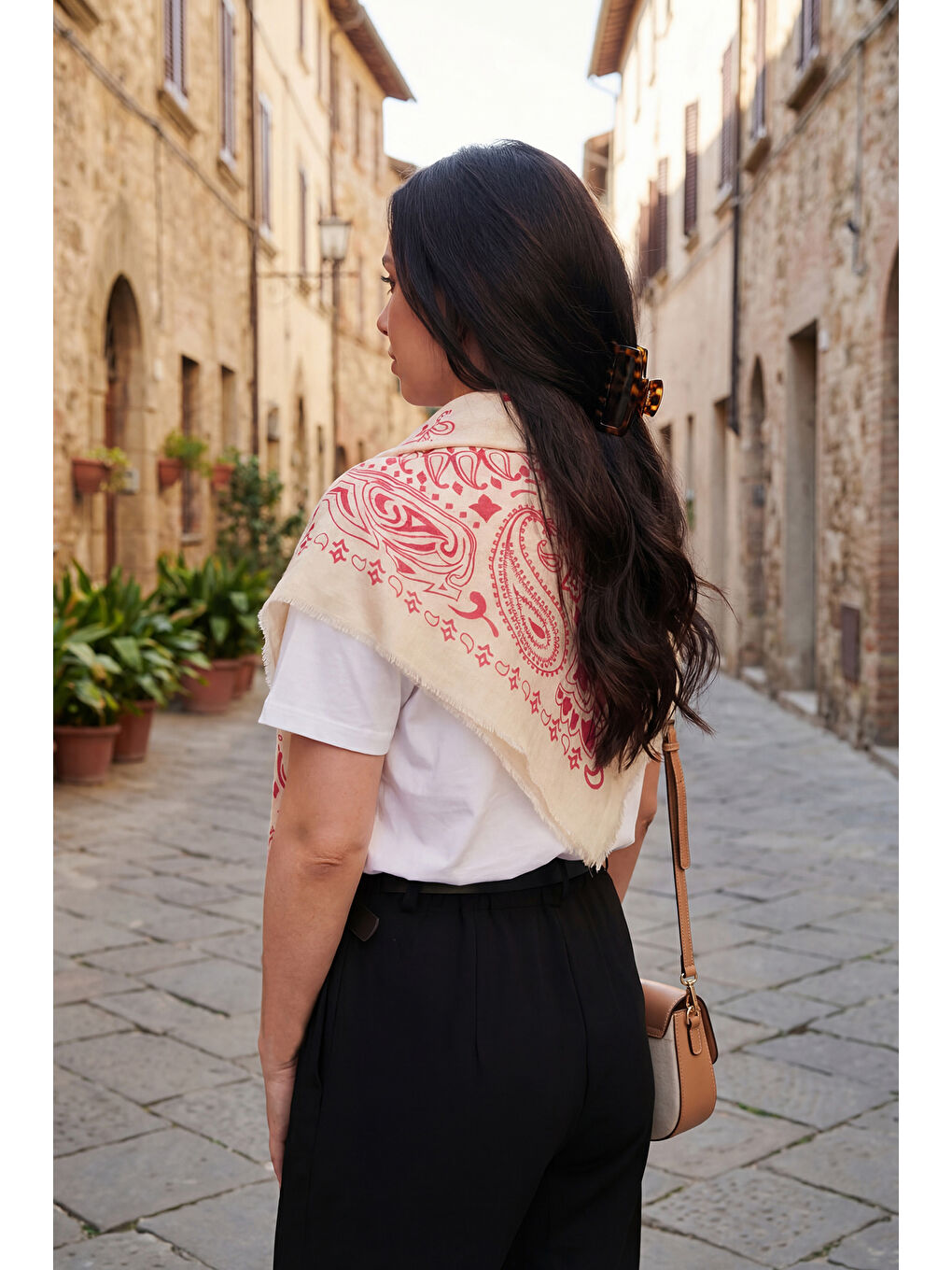 Fuşya Pamuklu 110 x 110 cm Desenli Kadın Şal 6941400-3