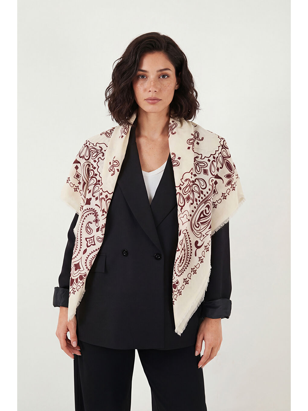 Bordo Pamuklu 110 x 110 cm Desenli Kadın Şal 6941400-1