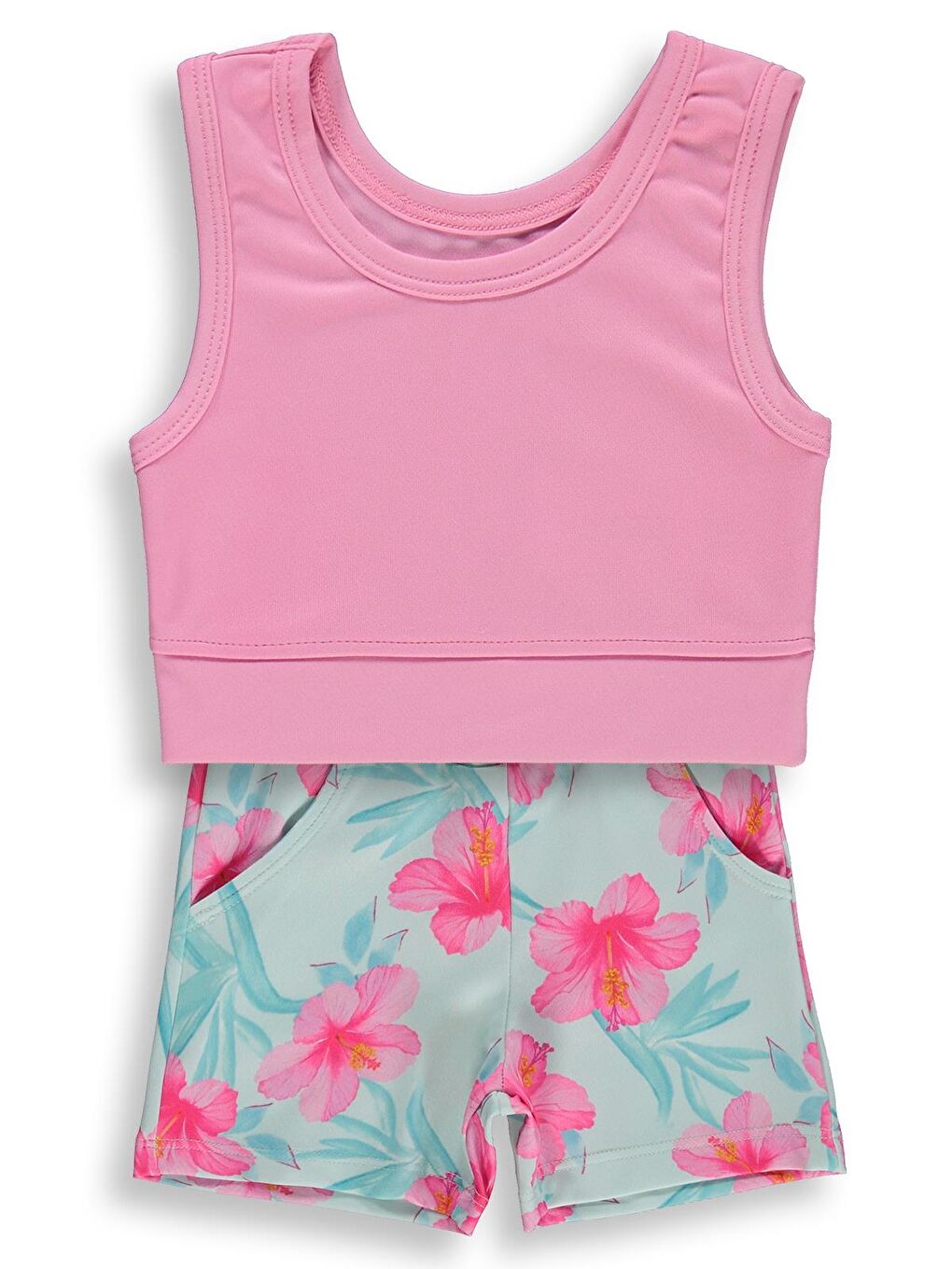 Girls Çiçek Desenli 2-12 Yaş Mayo Set - Yeşil