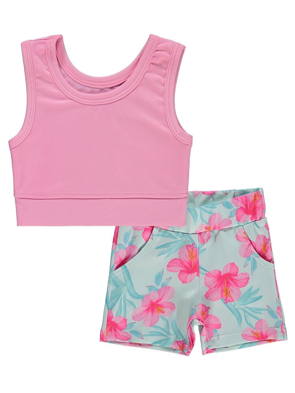 Girls Çiçek Desenli 2-12 Yaş Mayo Set - Yeşil-2