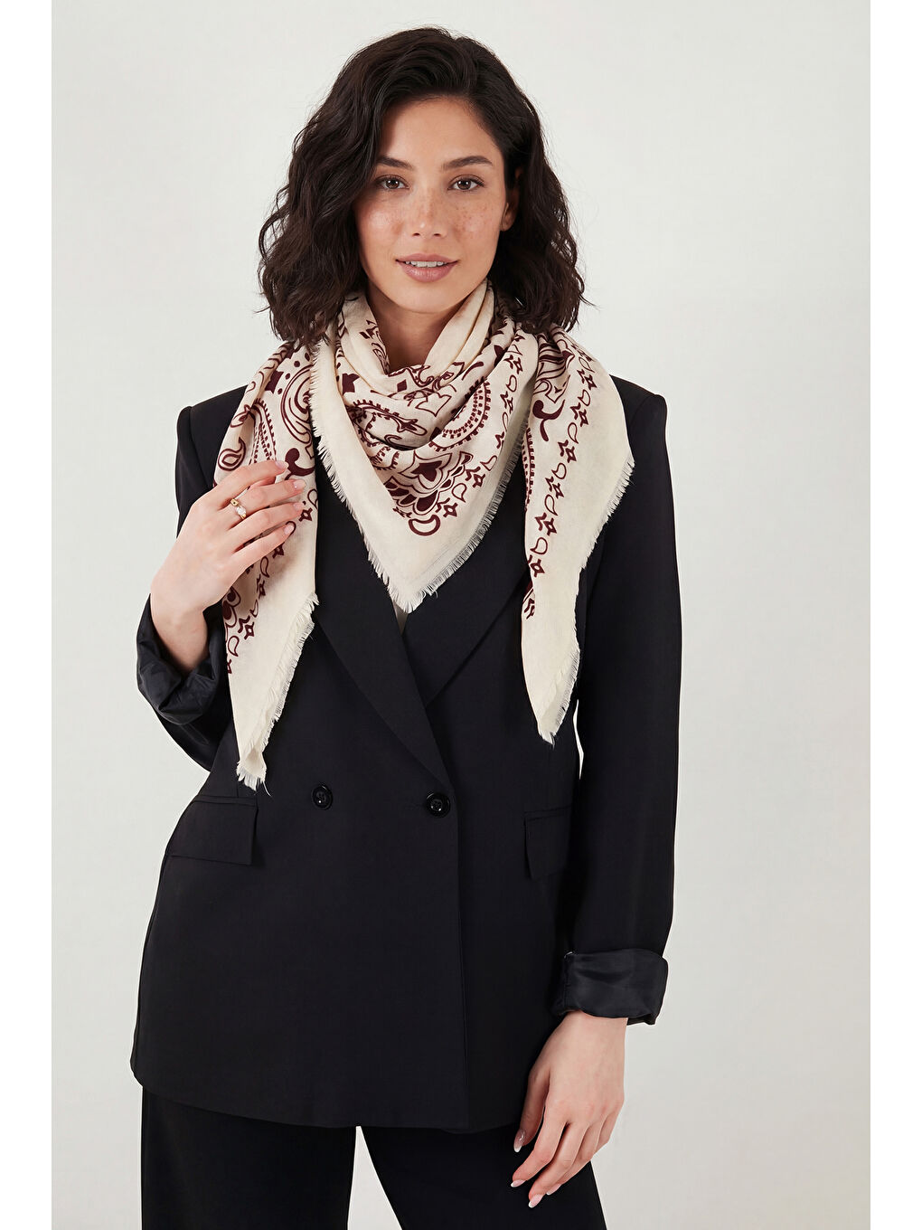 Bordo Pamuklu 110 x 110 cm Desenli Kadın Şal 6941400-3