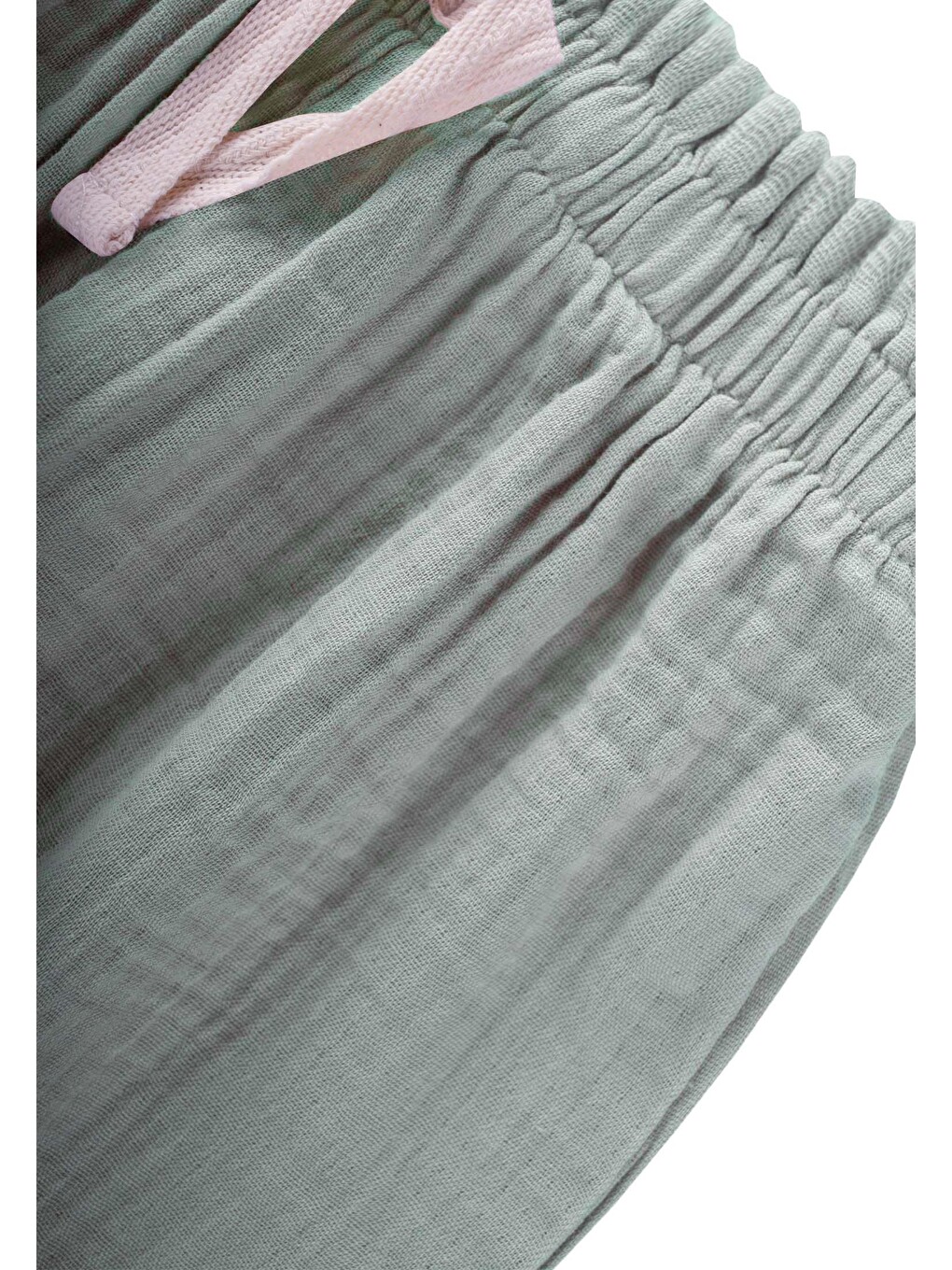 Beli Fırfırlı Geniş Kesim Organik Müslin Pantolon 1-8 Yaş Mint Yeşili-2