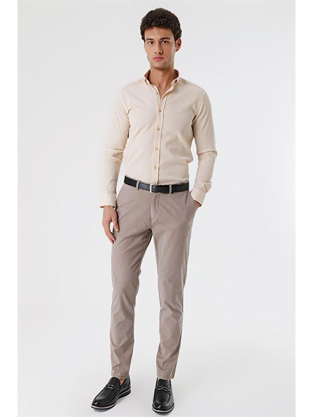 Bej Koyu Vizon Pamuklu Yandan Cepli Casual Comfort Fit Chino Pantolon 1003230156-1