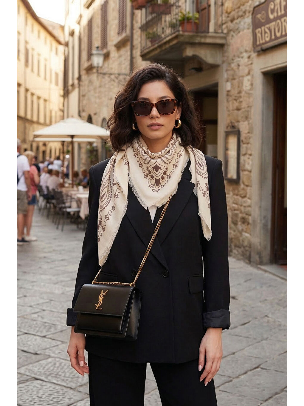 Bej Pamuklu 110 x 110 cm Desenli Kadın Şal 6941400-3