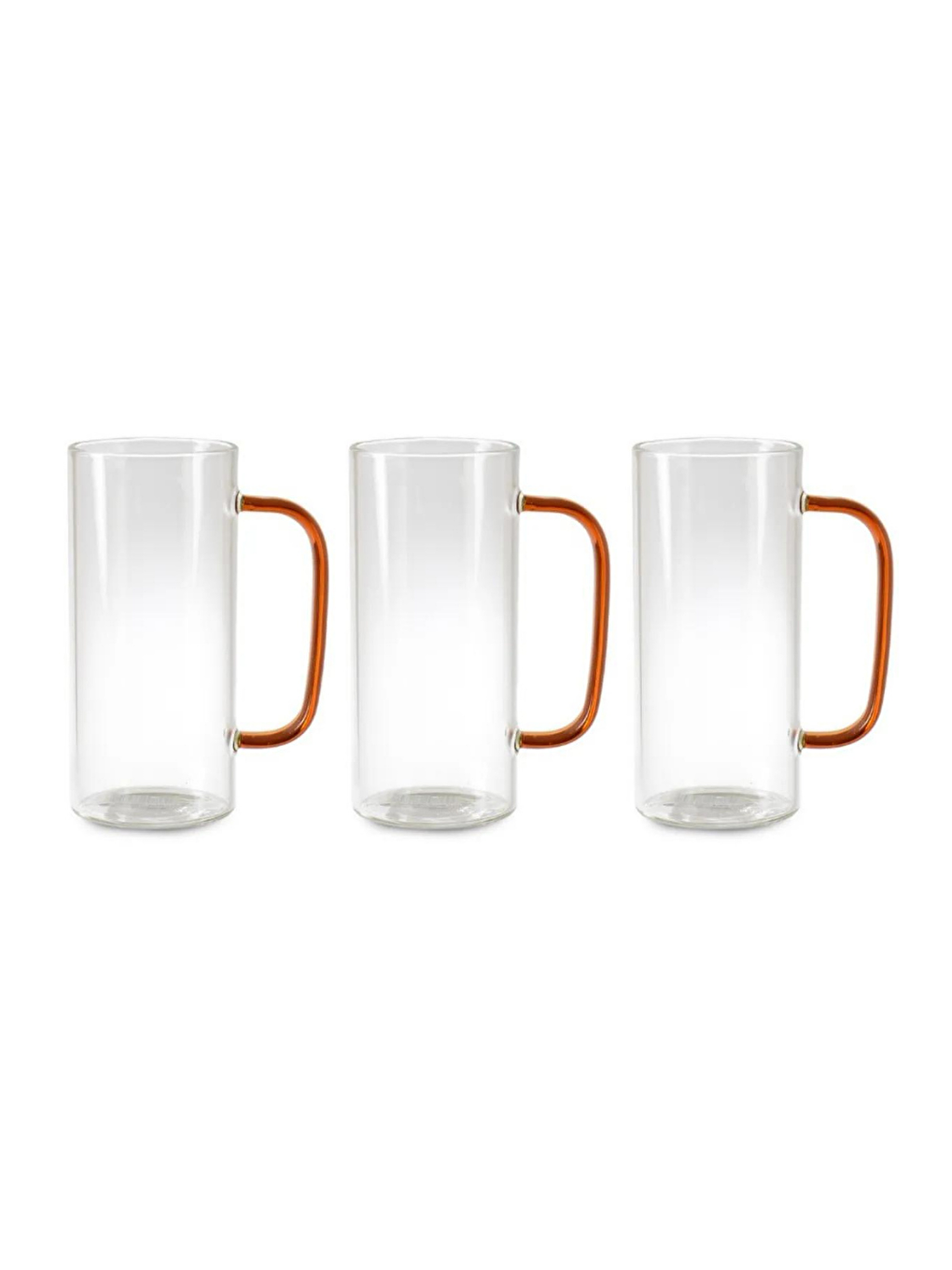 Yeni Stil Turuncu Renkli Borosilikat Cam Yuvarlak Nescafe Latte Kahve Kulplu Kupa 400 ml 3 Adet