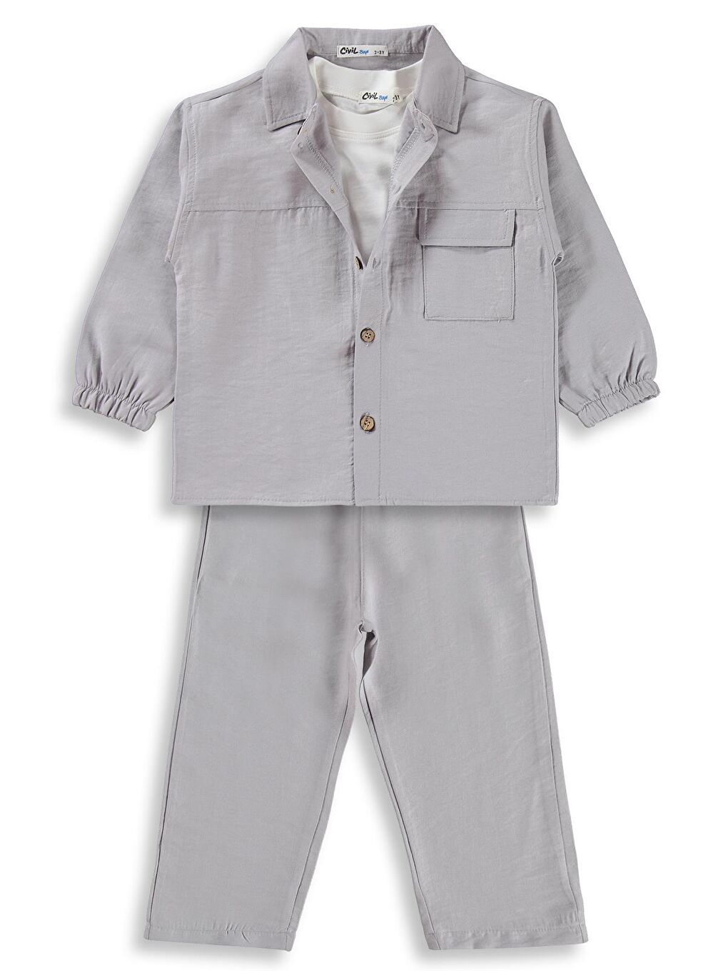 Boys Gabardin Çizgili 3 lü 2-5 Yaş Takım - Gri