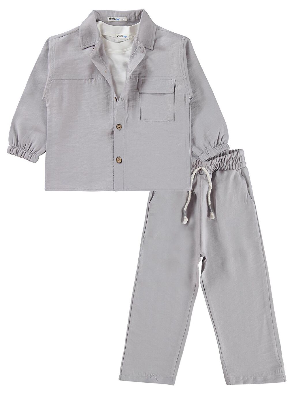 Boys Gabardin Çizgili 3 lü 2-5 Yaş Takım - Gri-1