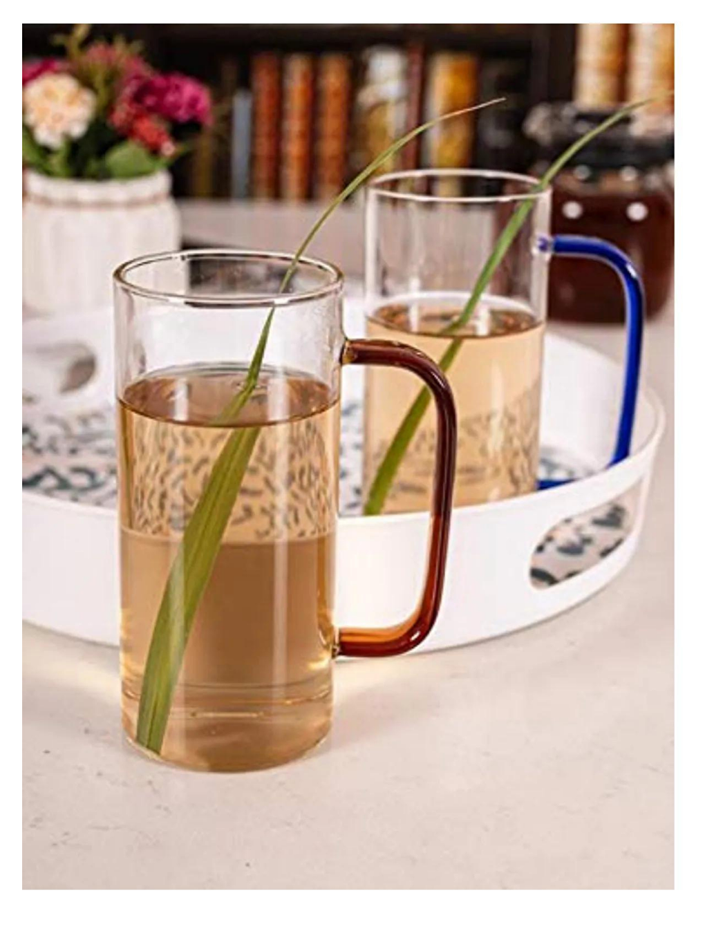 Yeni Stil Turuncu Renkli Borosilikat Cam Yuvarlak Nescafe Latte Kahve Kulplu Kupa 400 ml 3 Adet-1