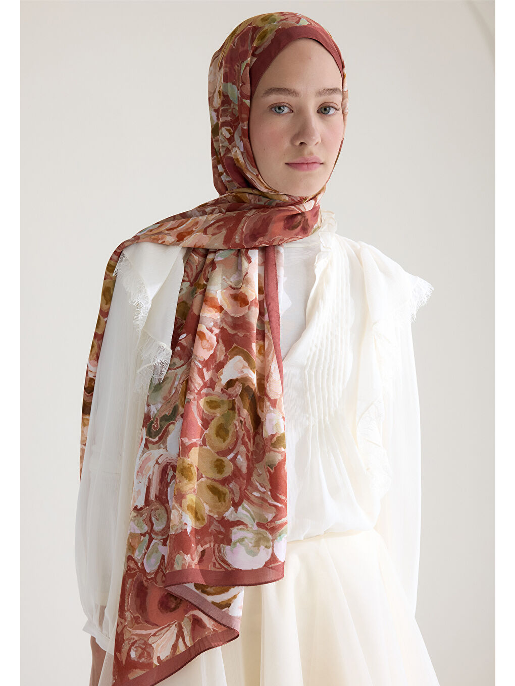 Kahverengi Astra Floş Viskon Şal Tarçın Kabuğu-1