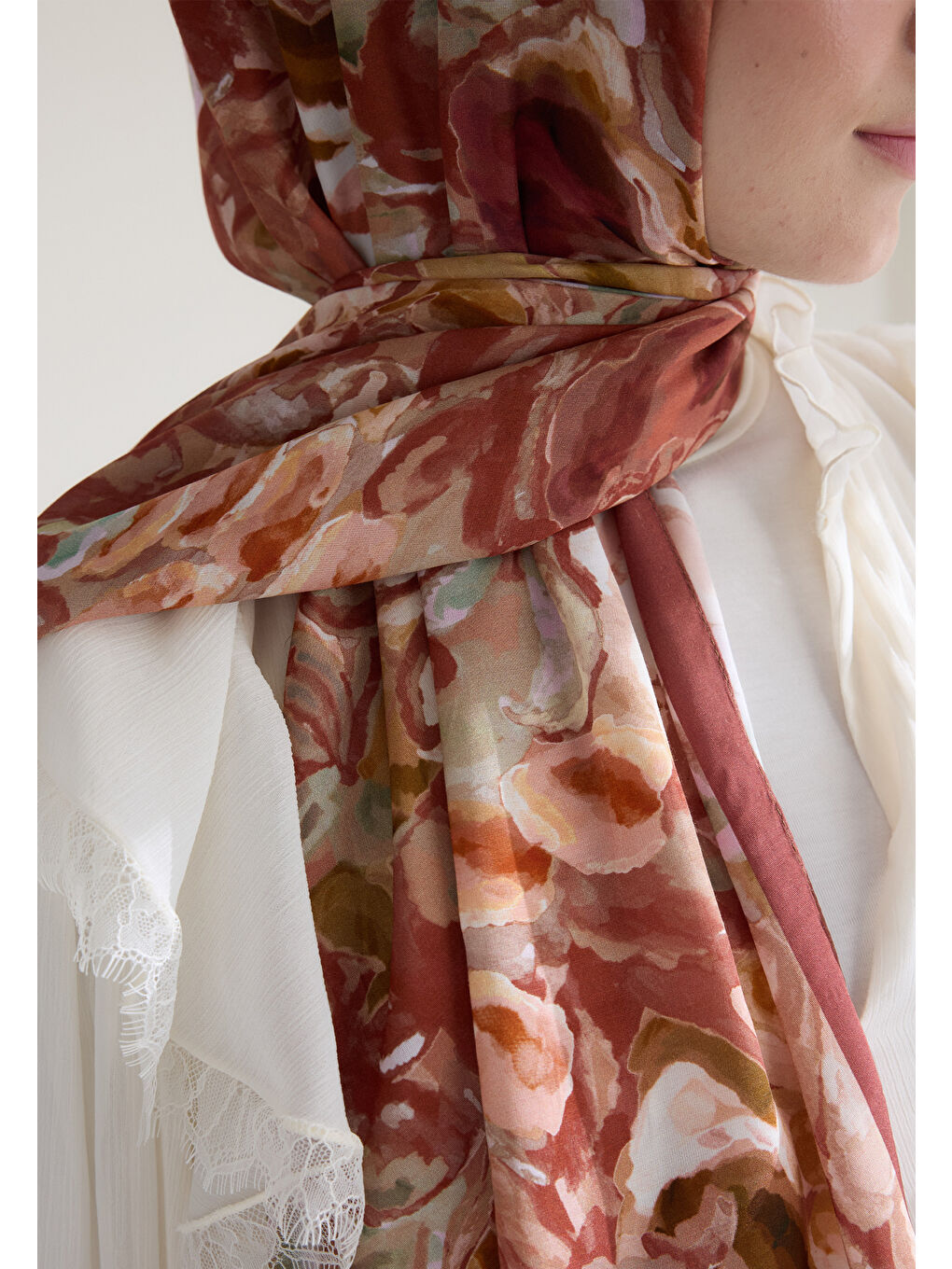 Kahverengi Astra Floş Viskon Şal Tarçın Kabuğu-3