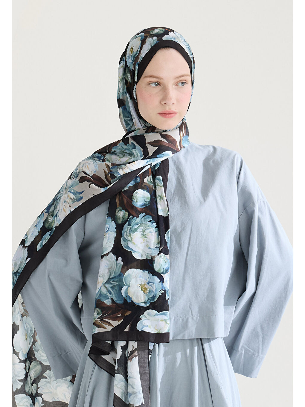 Lotus Floş Viskon Şal Mavi