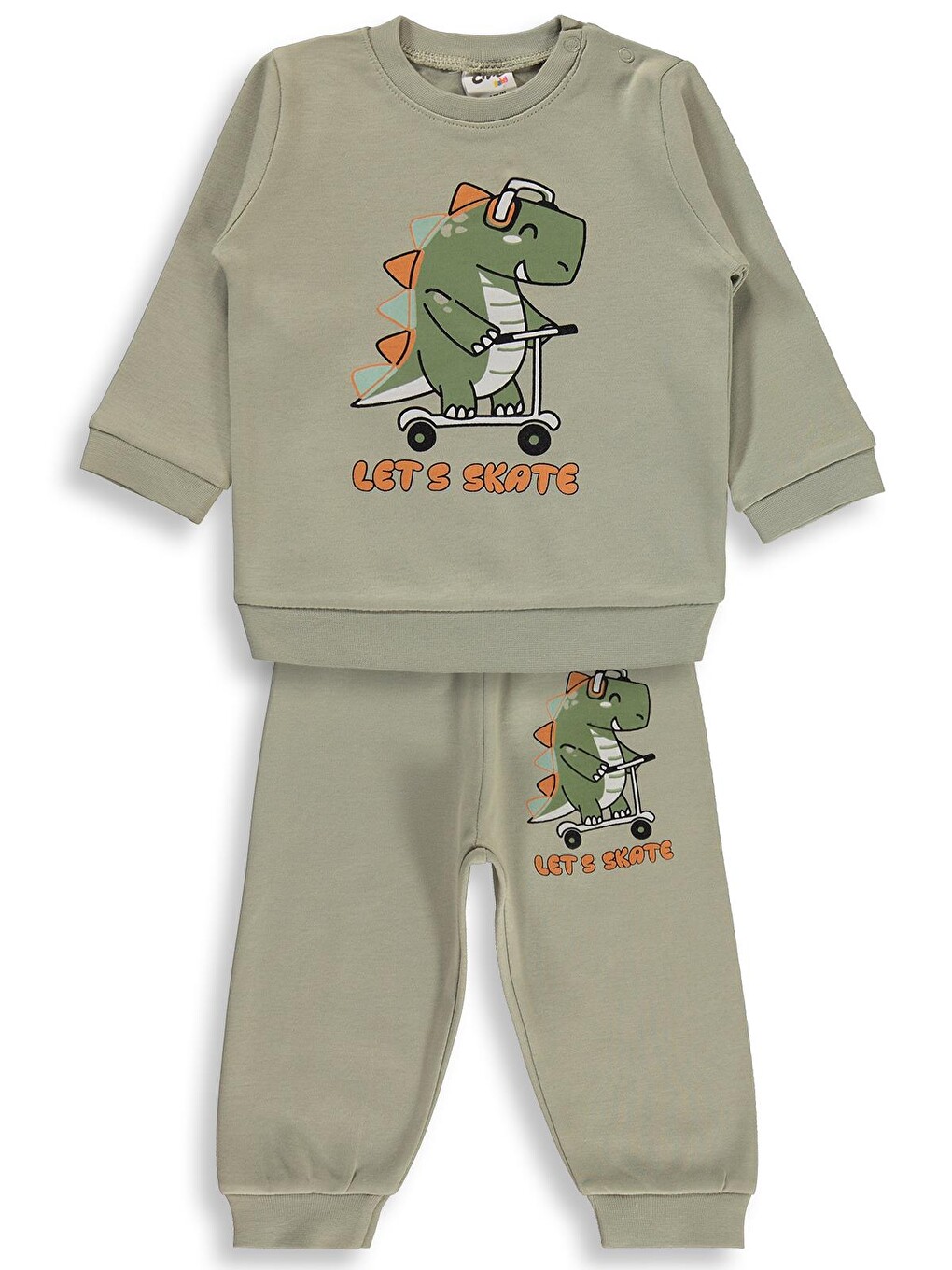 Baby Dinozor Baskılı 6-18 Ay Takım - Haki