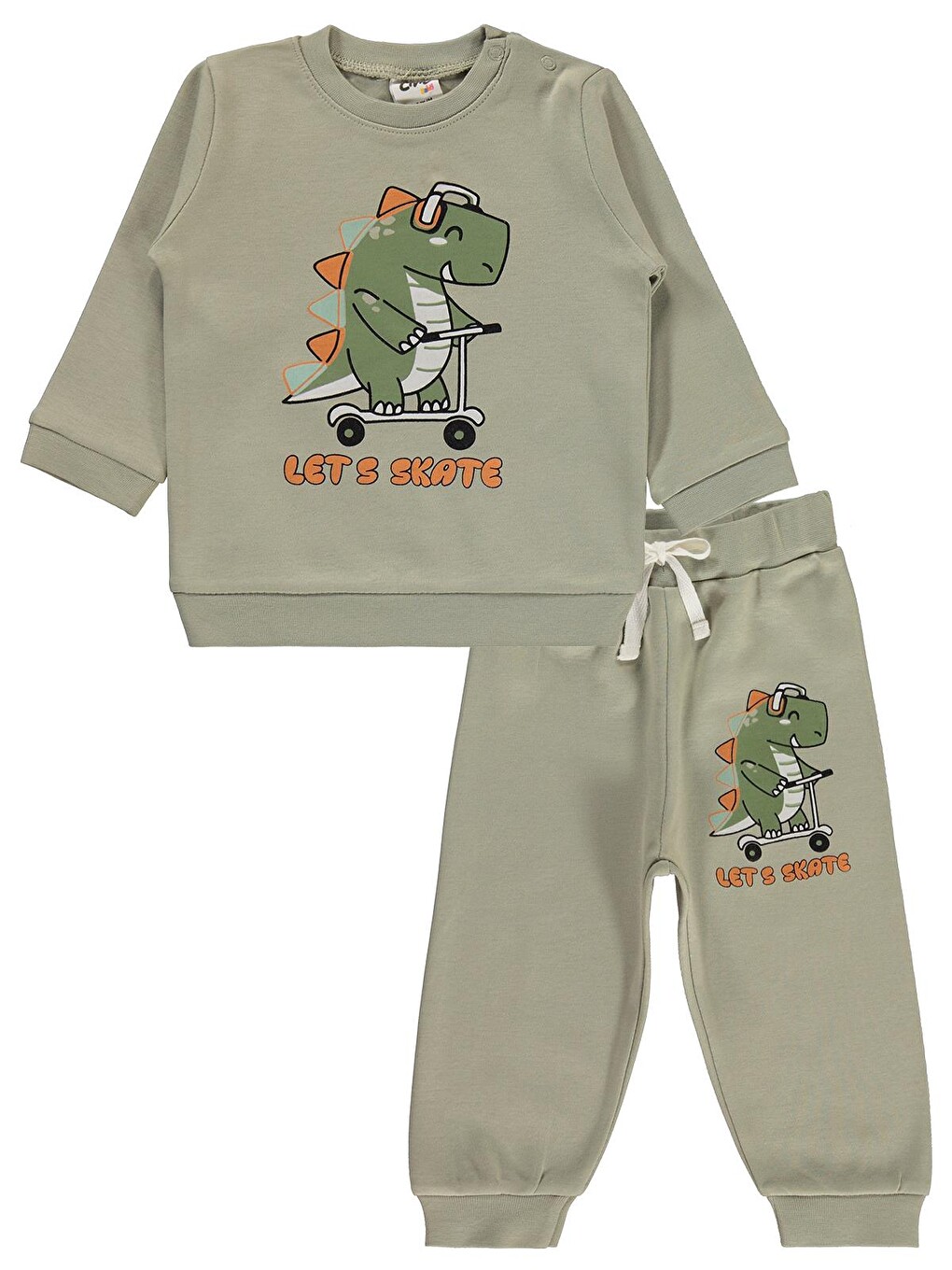 Baby Dinozor Baskılı 6-18 Ay Takım - Haki-2