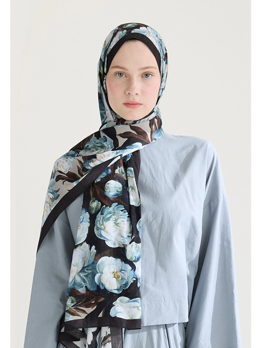 Lotus Floş Viskon Şal Mavi-1