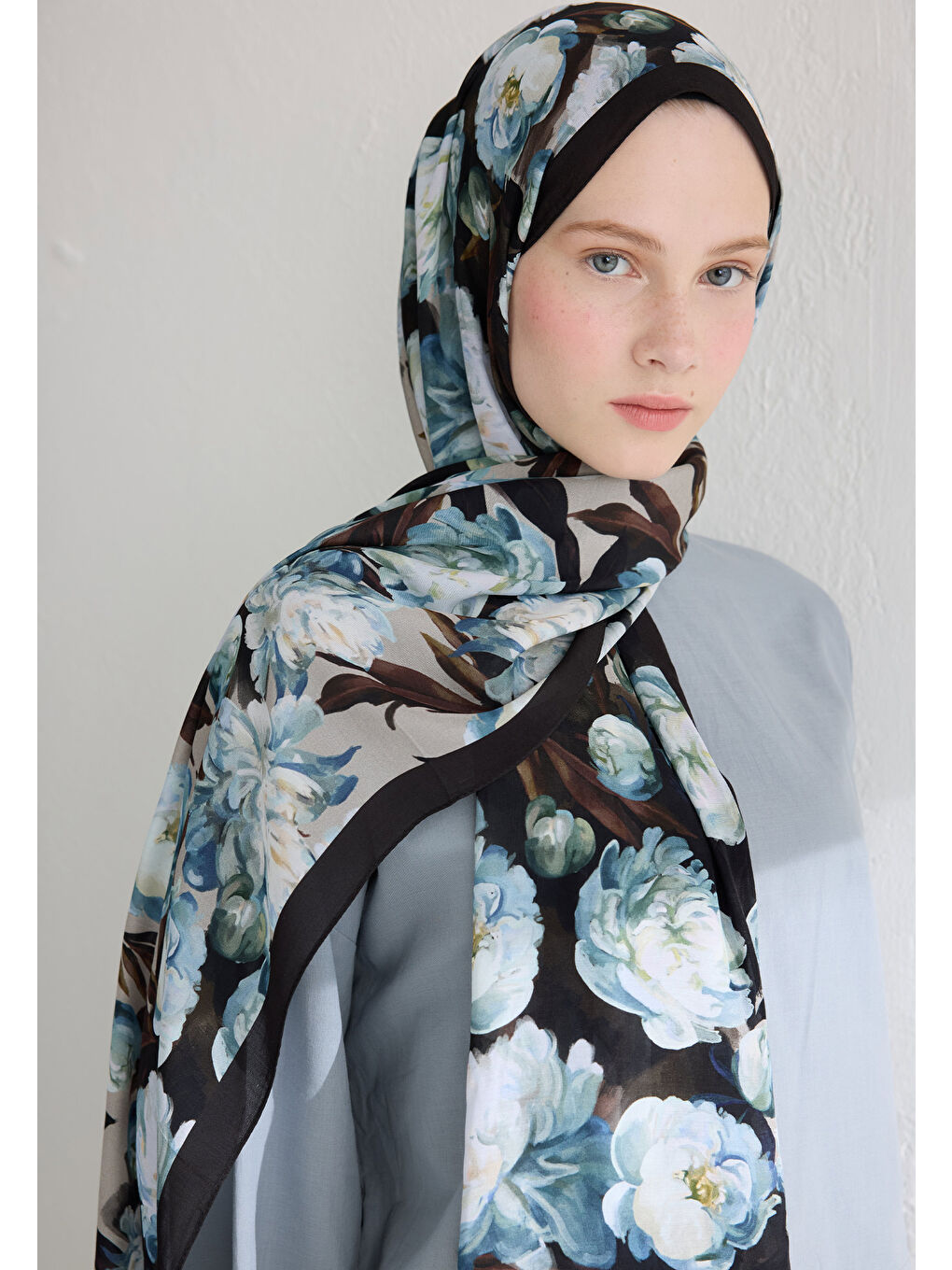 Lotus Floş Viskon Şal Mavi-2