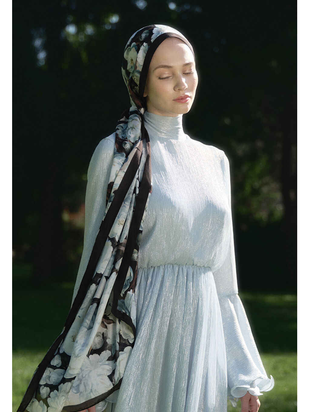 Lotus Floş Viskon Şal Mavi-3