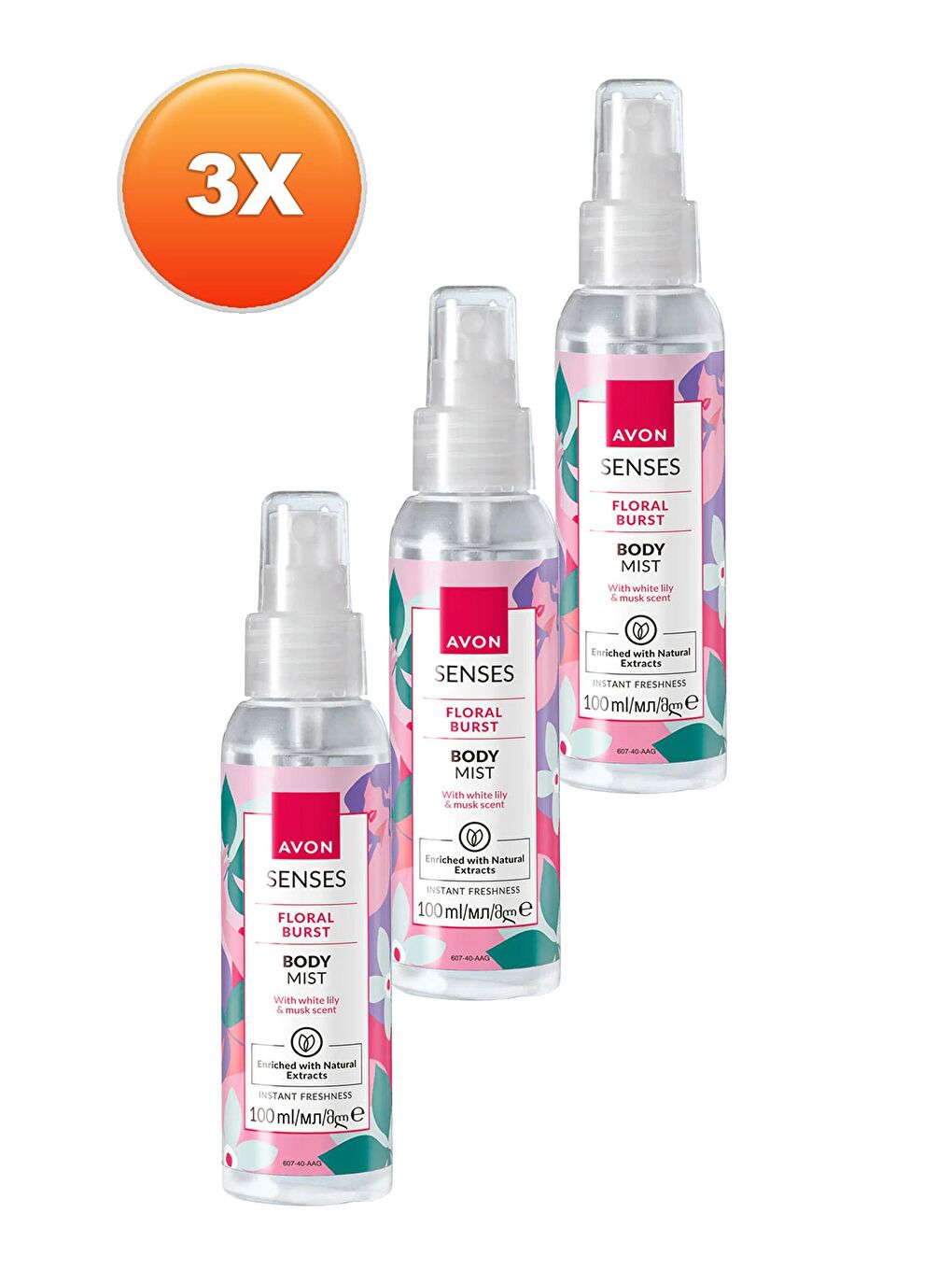 AVON Renksiz Senses Floral Burst Zambak ve Misk Kokulu Vücut Spreyi 100 Ml. Üçlü Set - 1