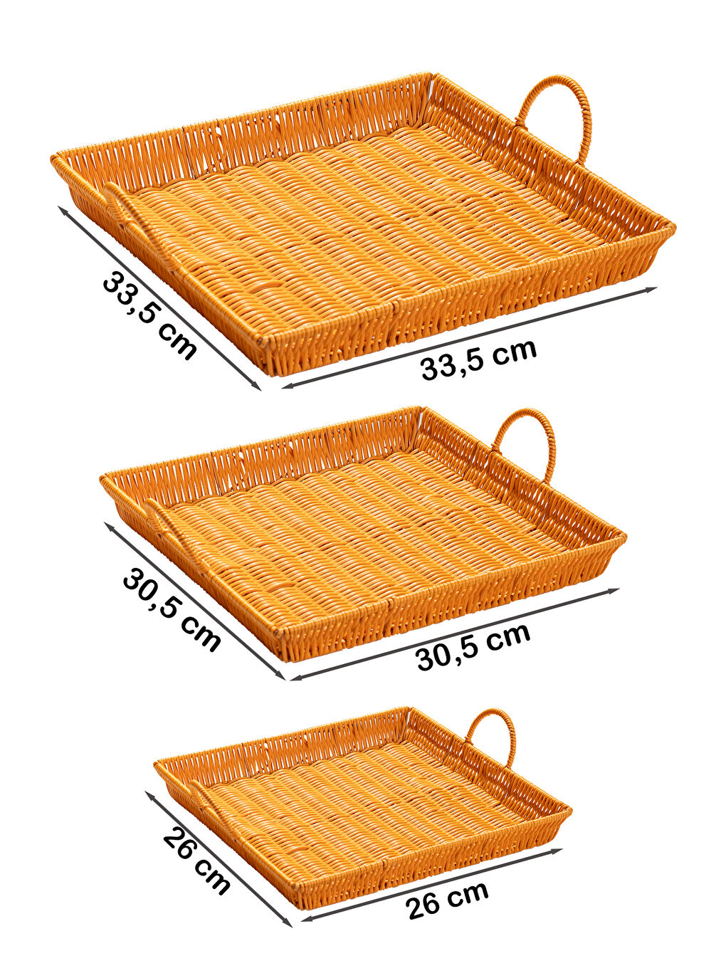 Kahverengi 709-D Kare 3'lü Dekoratif Ev Banyo Mutfak Düzenleyici Kulplu Hasır Sepet Seti Hasır Tepsi-2