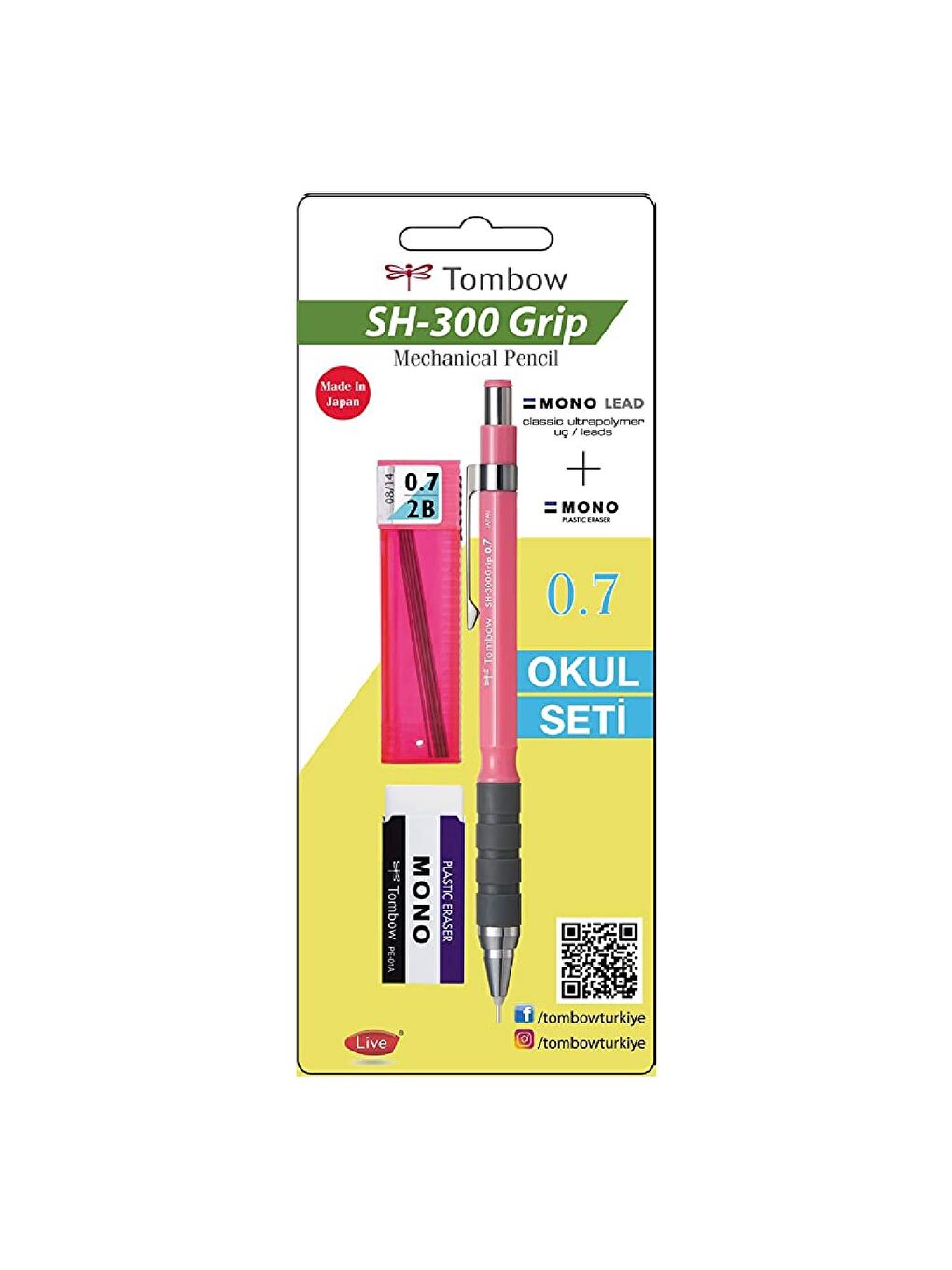 Tombow SH-300 Grip Mekanik Kurşun Kalem Okul Seti 0.7 Pembe