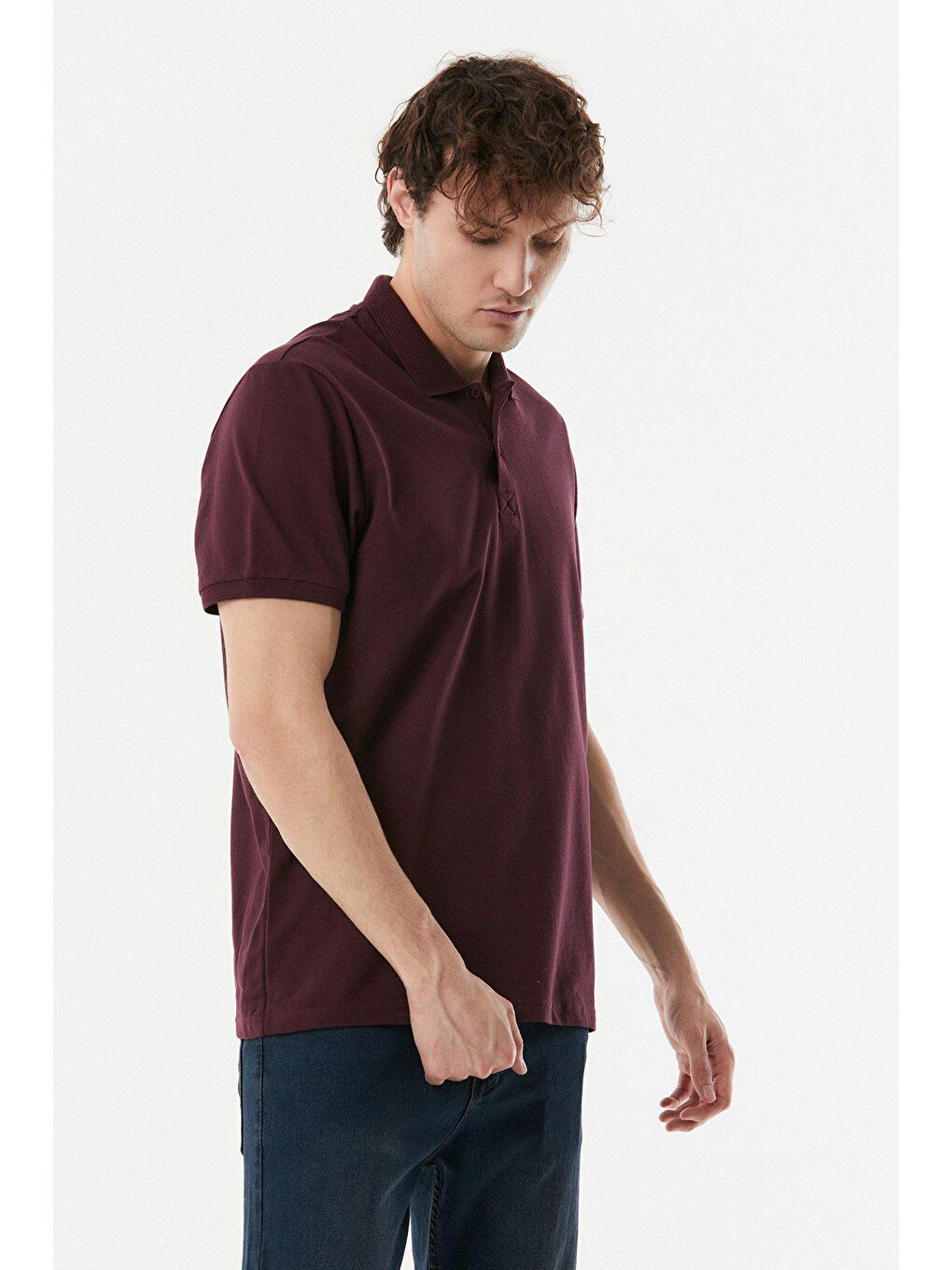 Bordo Basic Polo Yaka Düğmeli Tişört-2