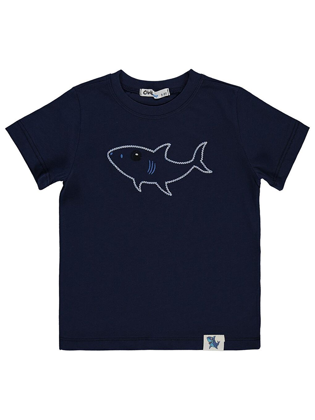 Boys Köpekbalığı Nakışlı 2-5 Yaş Tişört - Lacivert