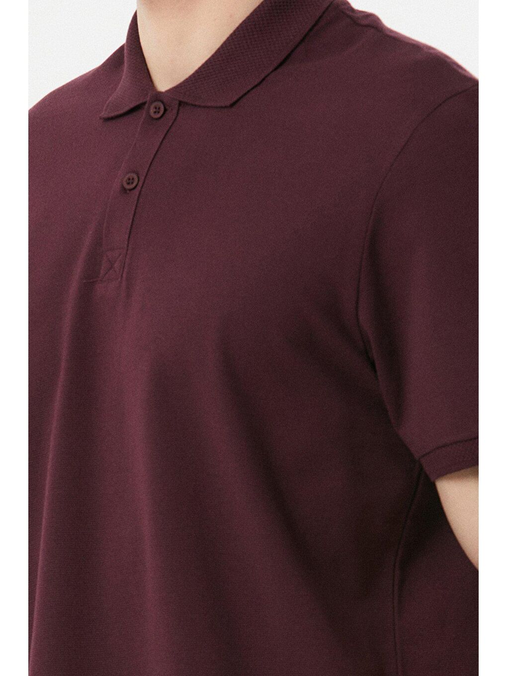 Bordo Basic Polo Yaka Düğmeli Tişört-3