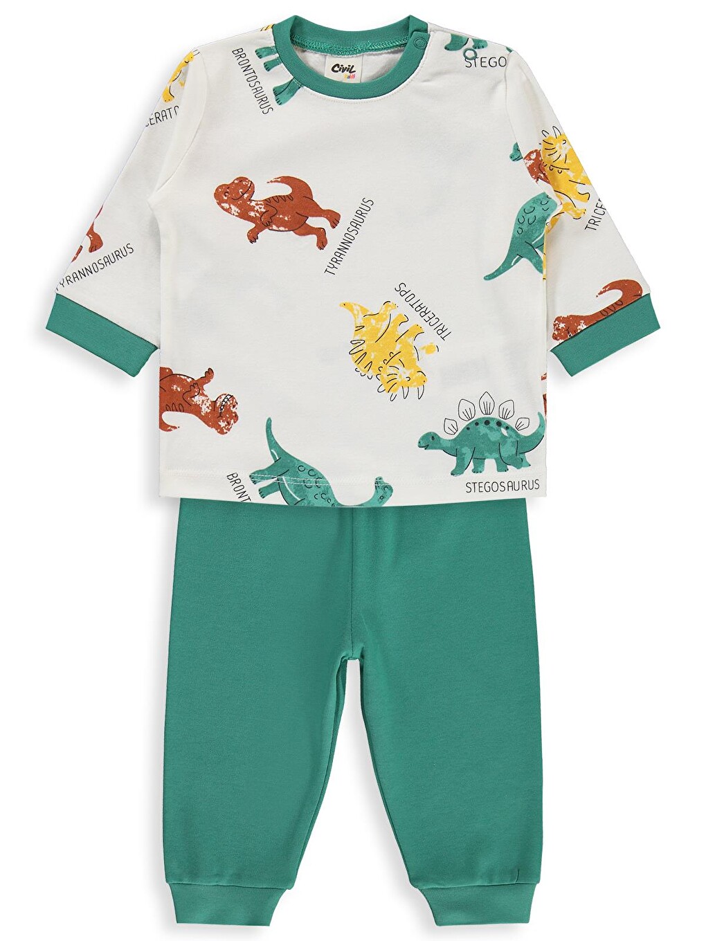 Baby Dinozor Baskılı 6-18 Ay Pijama Takımı - Yeşil