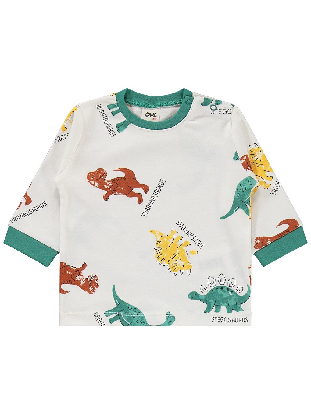 Baby Dinozor Baskılı 6-18 Ay Pijama Takımı - Yeşil-1