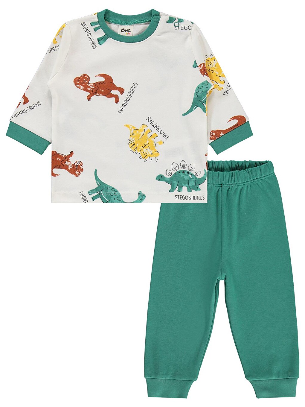Baby Dinozor Baskılı 6-18 Ay Pijama Takımı - Yeşil-3