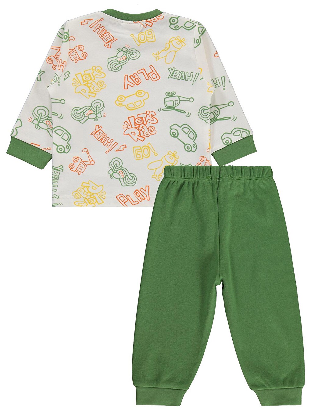 Beyaz Baby Araba Baskılı 6-18 Ay Pijama Takımı - Yeşil-2