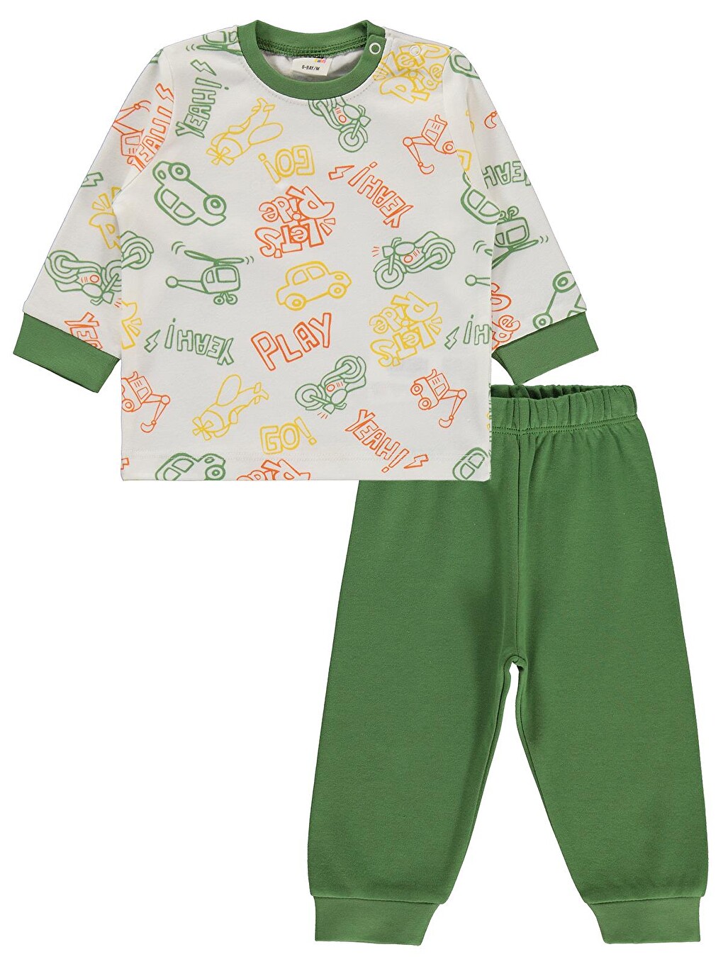 Beyaz Baby Araba Baskılı 6-18 Ay Pijama Takımı - Yeşil-3