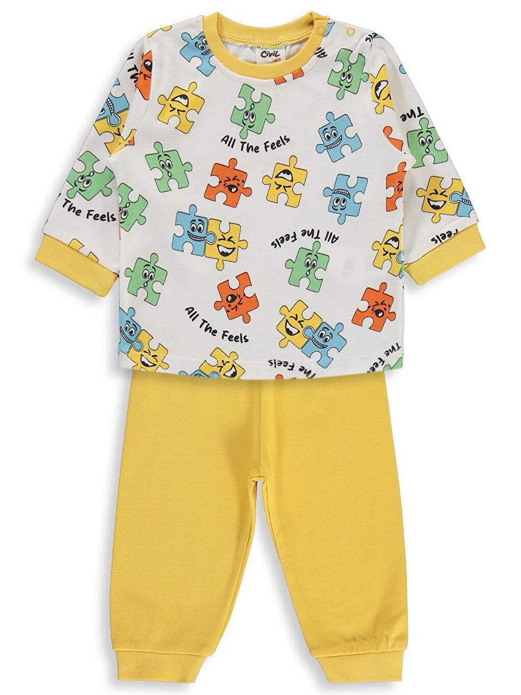 Baby Puzzle Baskılı 6-18 Ay Pijama Takımı - Sarı