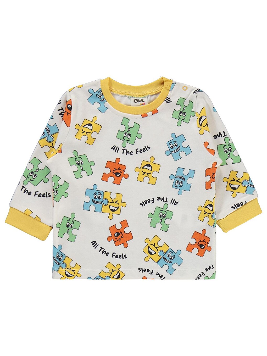 Baby Puzzle Baskılı 6-18 Ay Pijama Takımı - Sarı-1