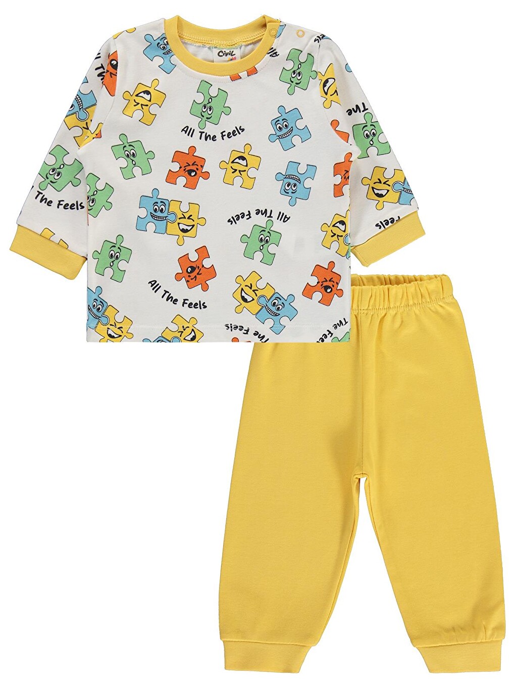 Baby Puzzle Baskılı 6-18 Ay Pijama Takımı - Sarı-3