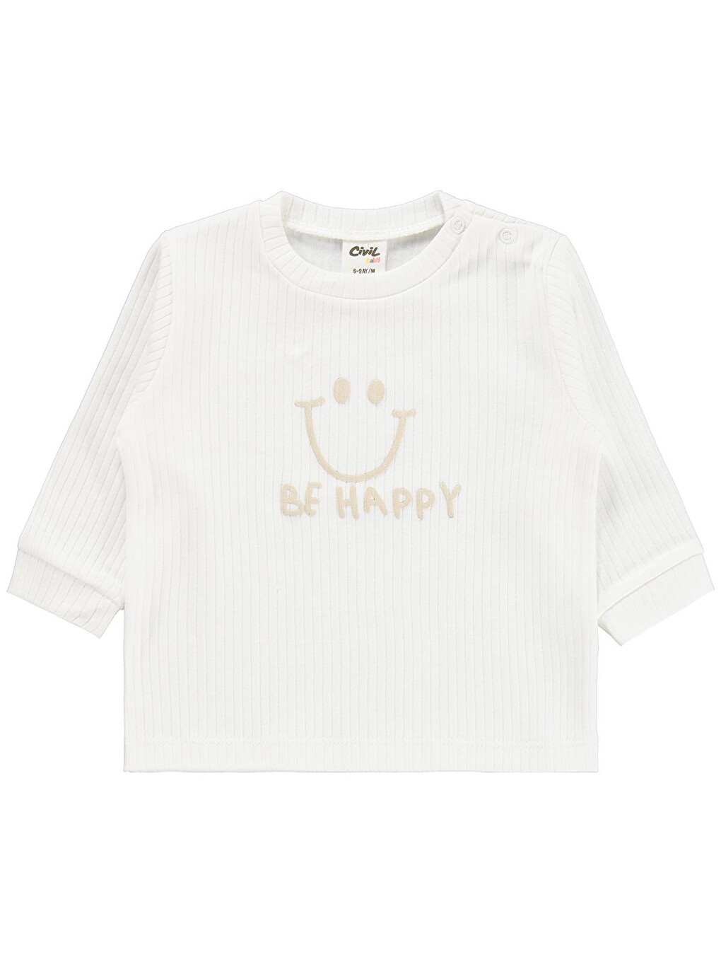 Baby Gülen Yüz Baskılı 6-18 Ay Pijama Takımı - Ekru-1