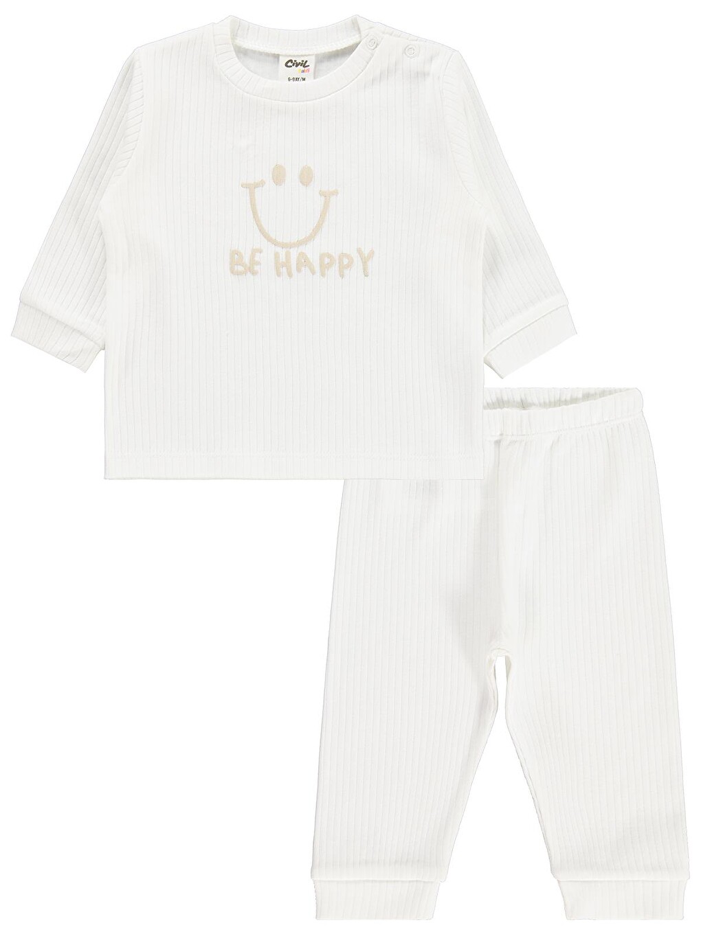Baby Gülen Yüz Baskılı 6-18 Ay Pijama Takımı - Ekru-3