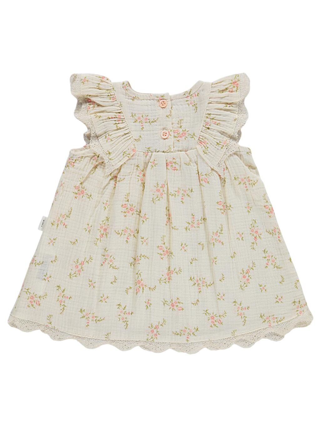 Ekru Baby Kol Fırfırlı Çiçek Baskılı 6-18 Ay Elbise - Bej-1