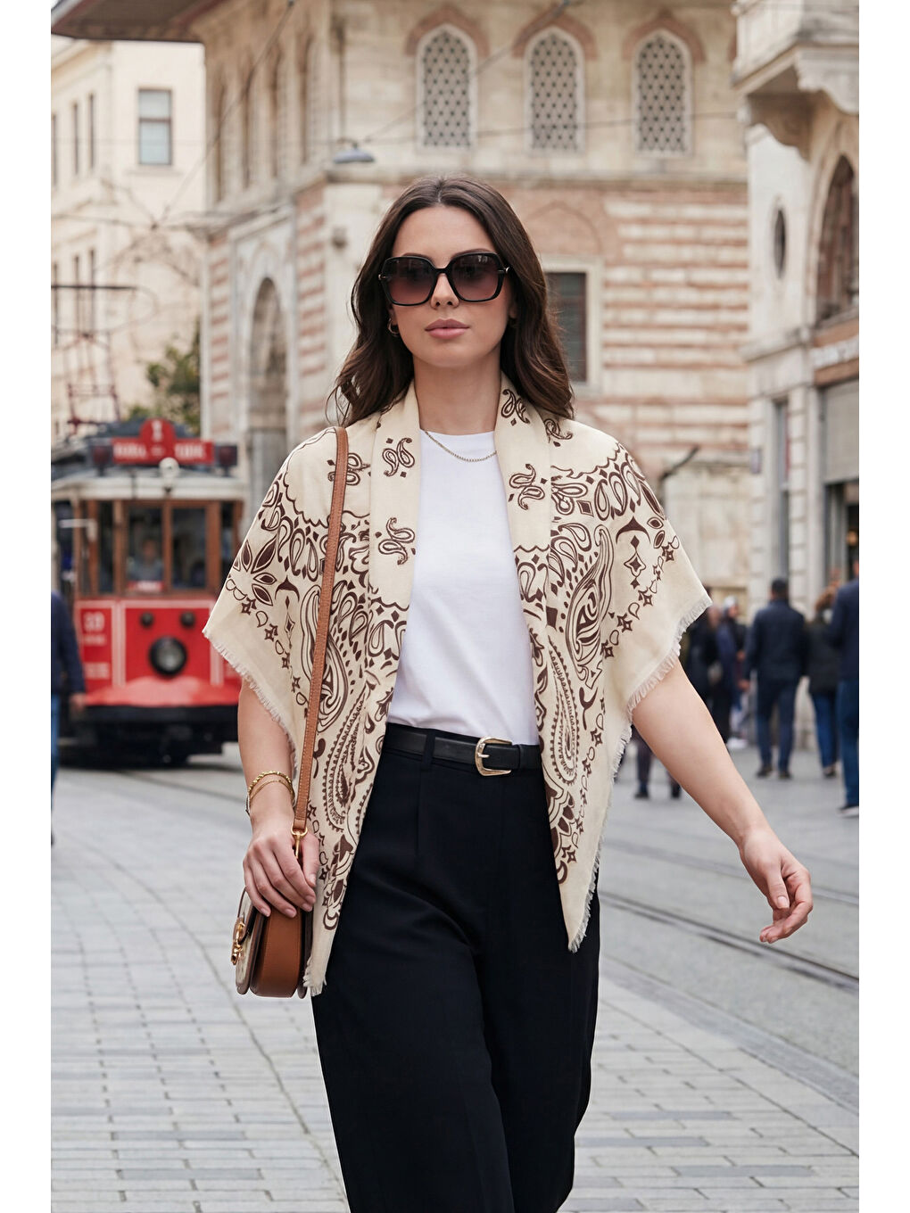 Kahverengi Pamuklu 110 x 110 cm Desenli Kadın Şal 6941400-1