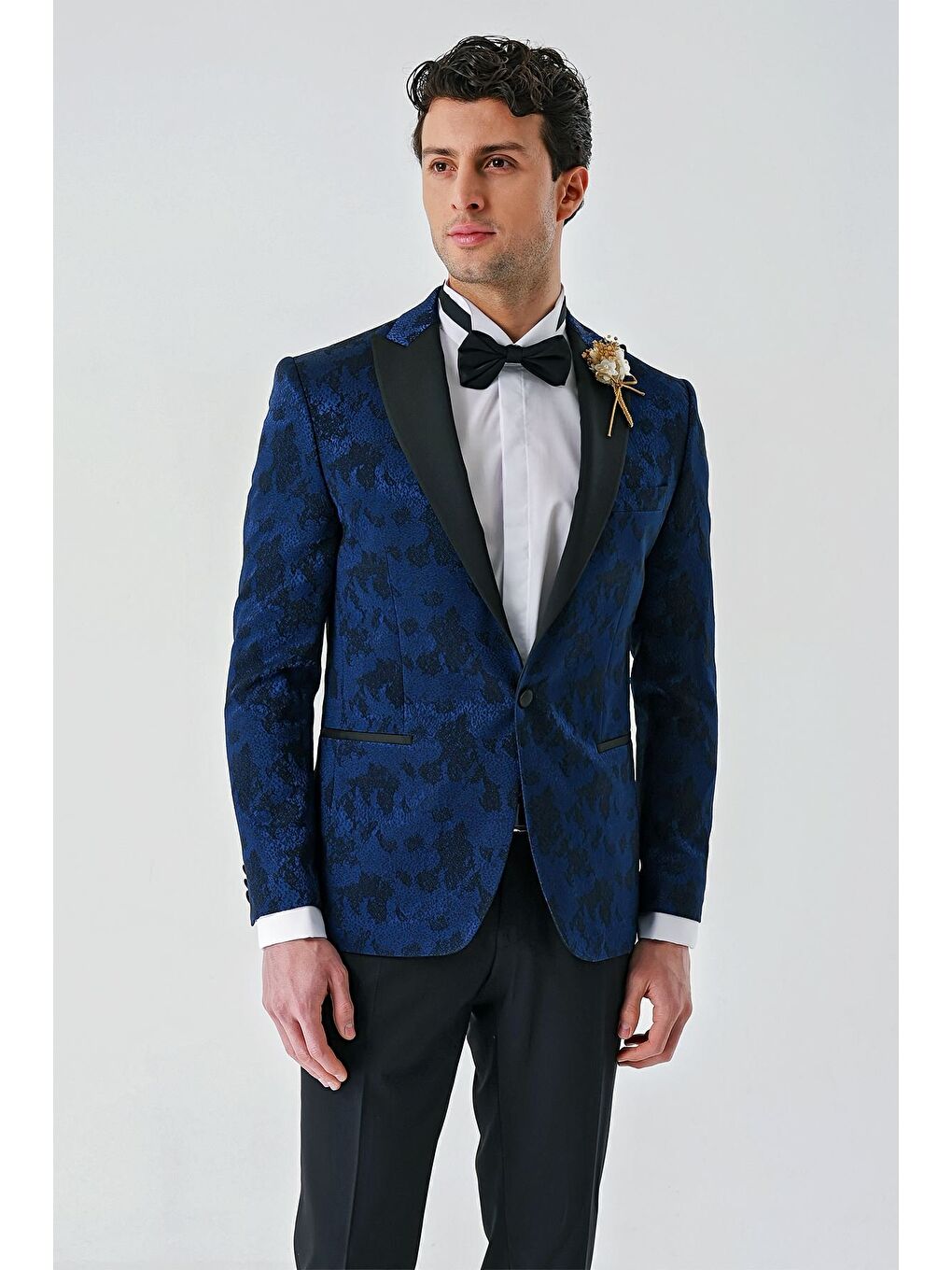 İMZA Lacivert Çıkarılabilir Kırlangıç Yaka Elastanlı 6 Drop Slim Fit Smokin Damatlık 1001240204