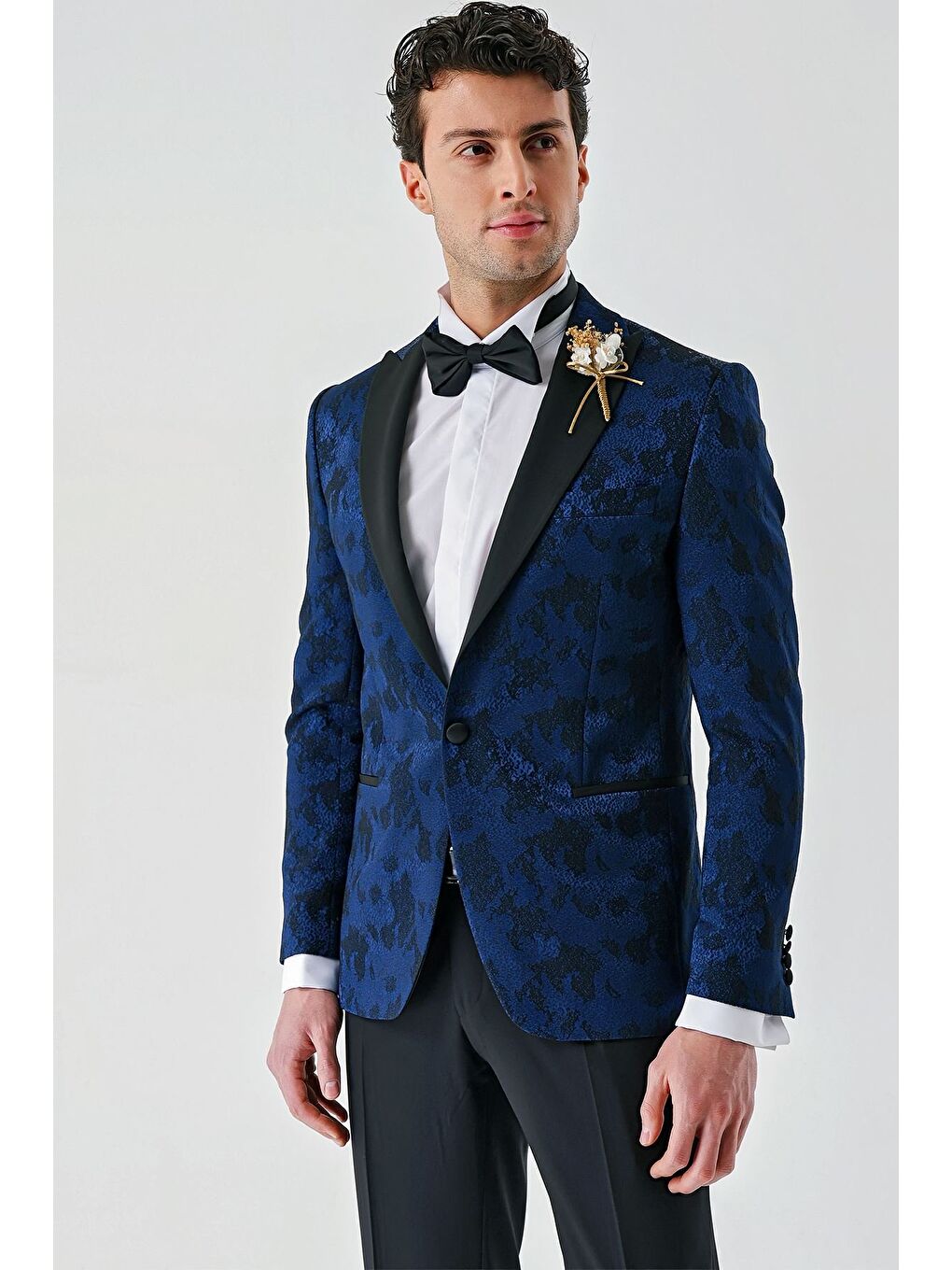 İMZA Lacivert Çıkarılabilir Kırlangıç Yaka Elastanlı 6 Drop Slim Fit Smokin Damatlık 1001240204 - 3