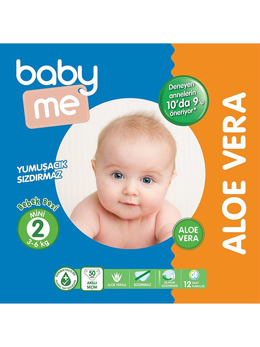 baby me Renksiz Aloe Vera Mini 2 Numara Bebek Bezi 3-6 kg 50 adet