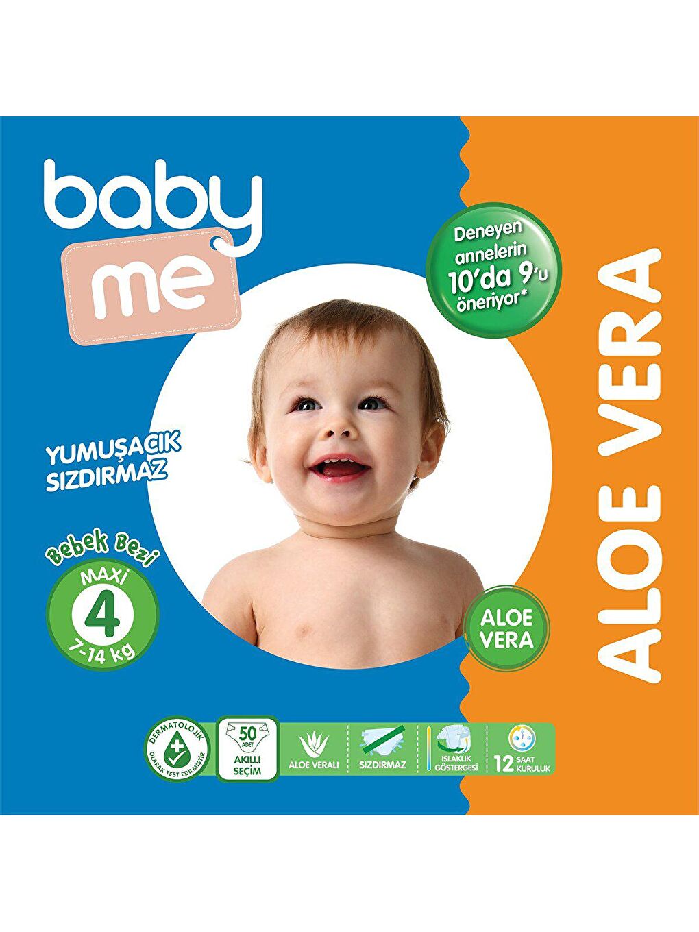 baby me Renksiz Aloe Vera Maxi 4 Numara Bebek Bezi 7-14 kg 50 adet