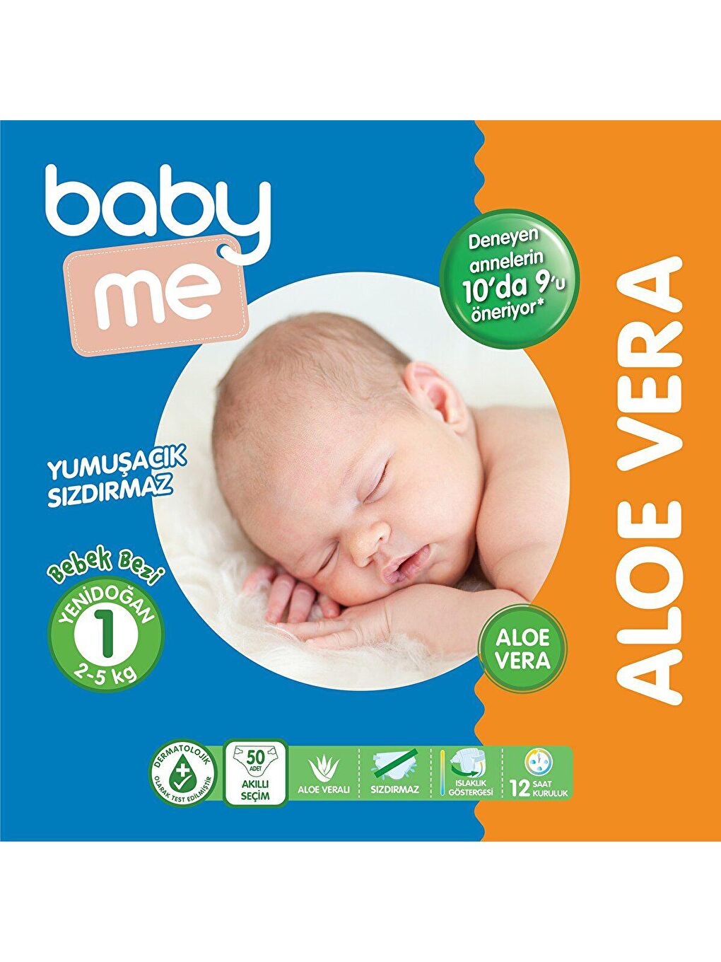 baby me Renksiz Aloe Vera Yenidoğan 1 Bebek Bezi 2-5 kg 50 adet