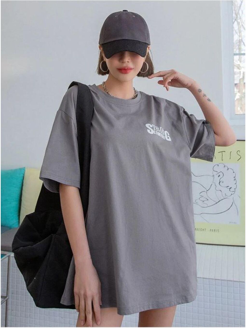 Trendseninle Füme Kadın Strong Comfort Oversize Füme T-shirt