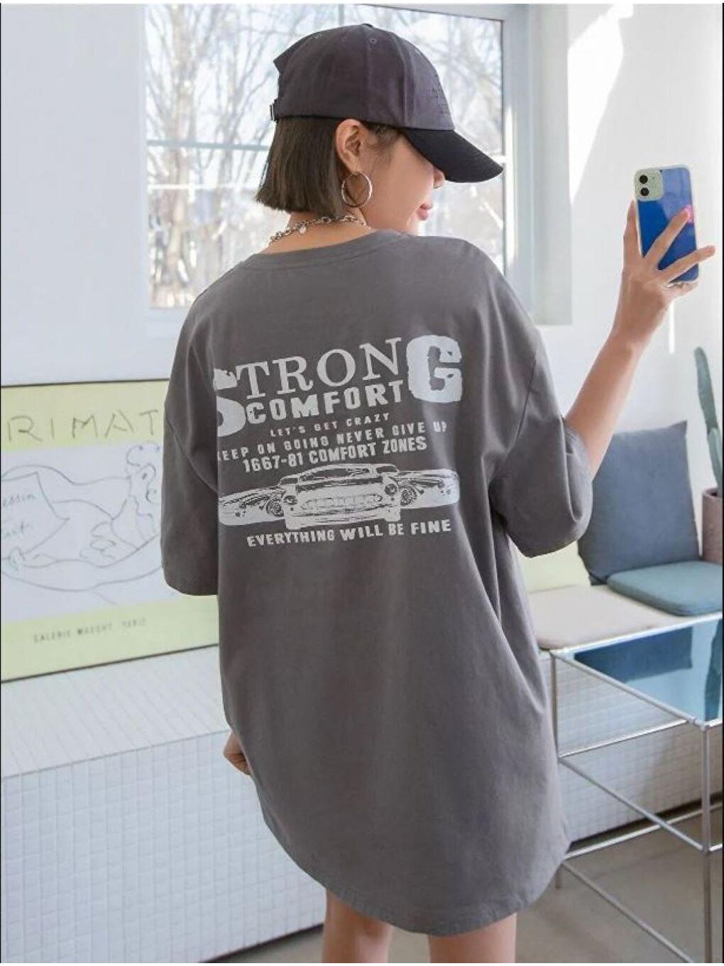 Trendseninle Füme Kadın Strong Comfort Oversize Füme T-shirt - 1