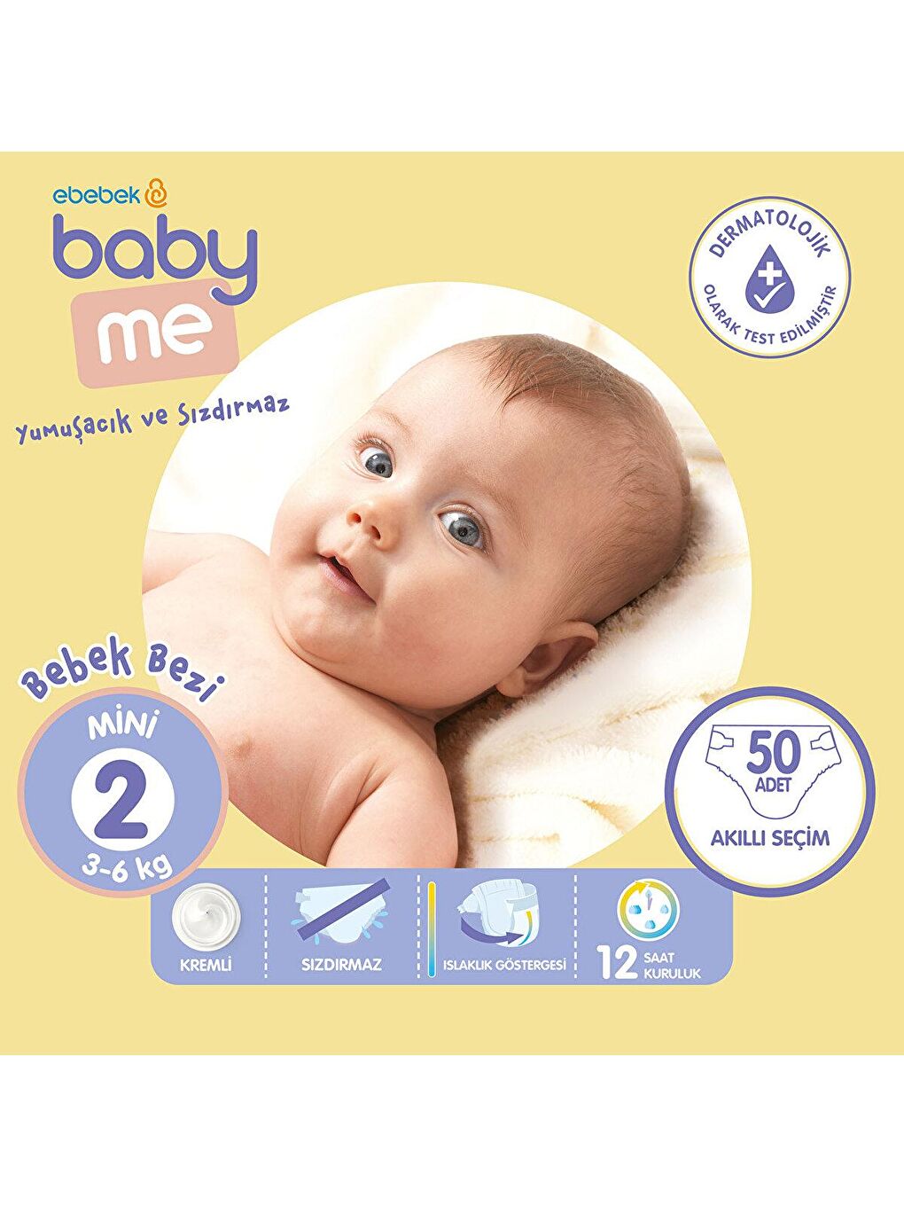 baby me Renksiz Mini 2 Numara Bebek Bezi 3-6 kg 50 adet