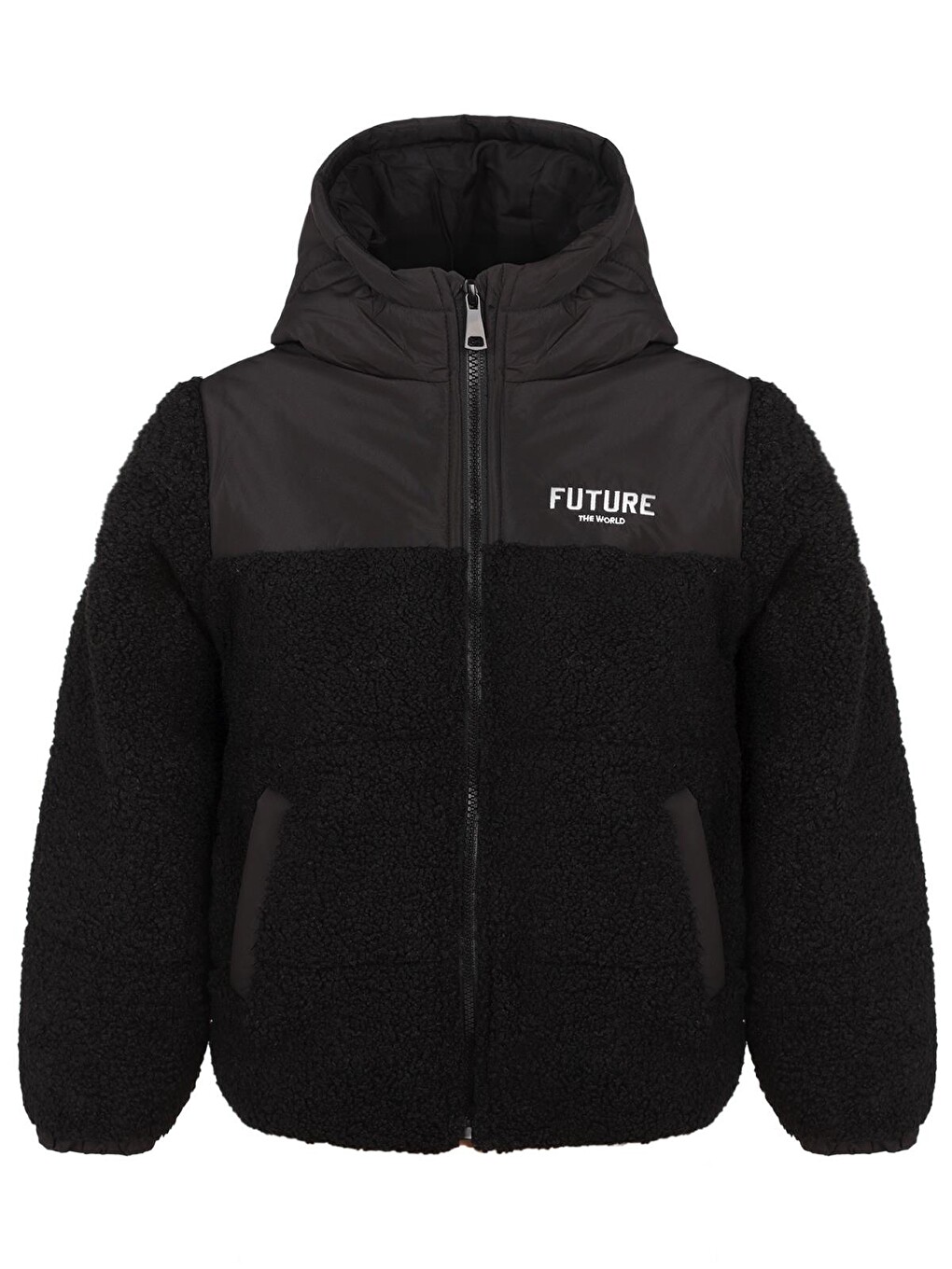 Boys Future Baskılı Kapüşonlu 10-13 Yaş Mont - Siyah