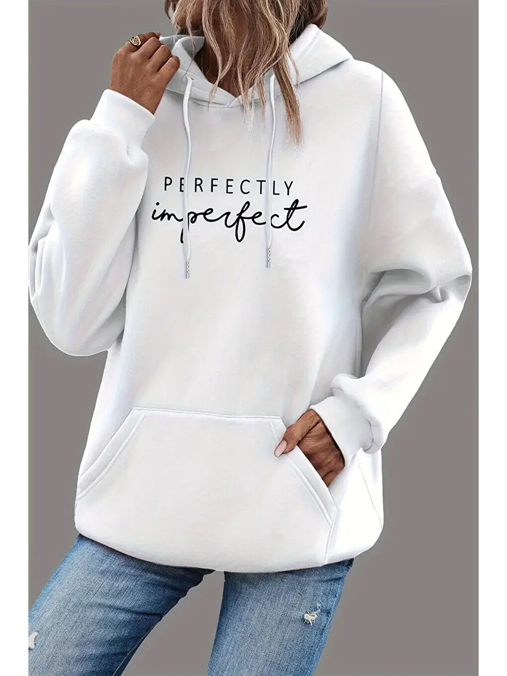 uyguntarz Beyaz Perfectly Baskılı Oversize Sweatshirt